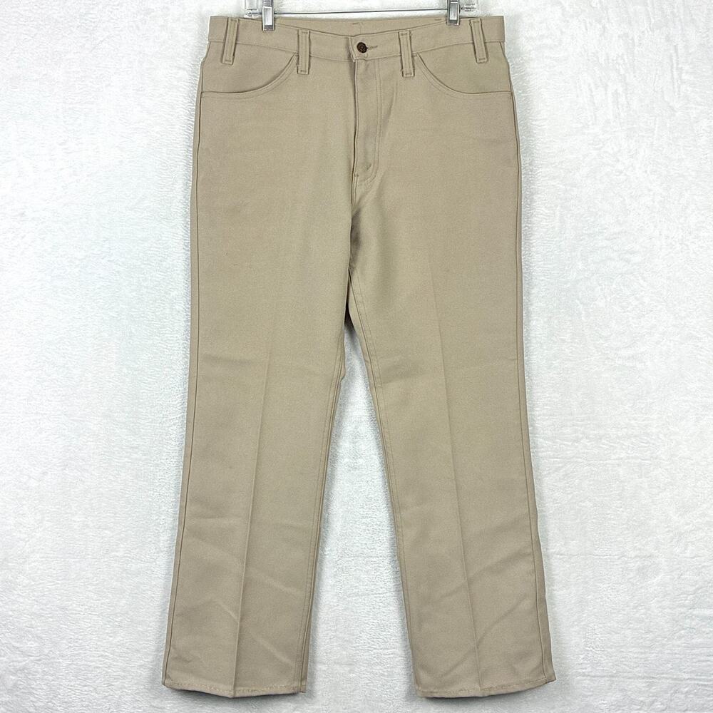 VTG Levis Dress Pant Men 36x31 (34x30) Khaki Boot Cut Dacron Pleated Western 90s
